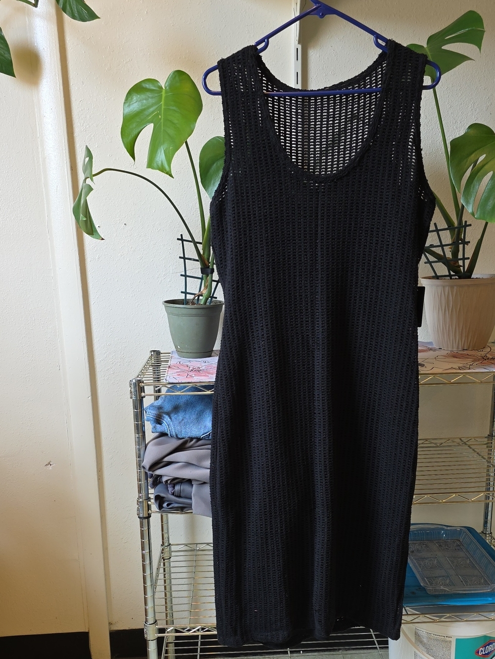 Express Black Open-Knit Sleeveless Midi Dress